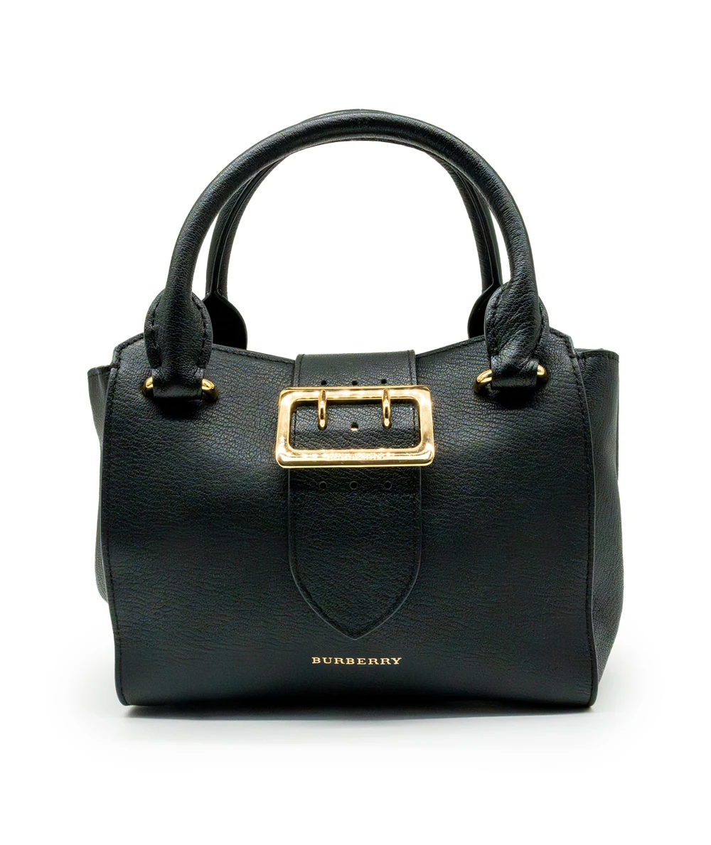 Burberry Black Grained Leather Small Buckle Tote Bag