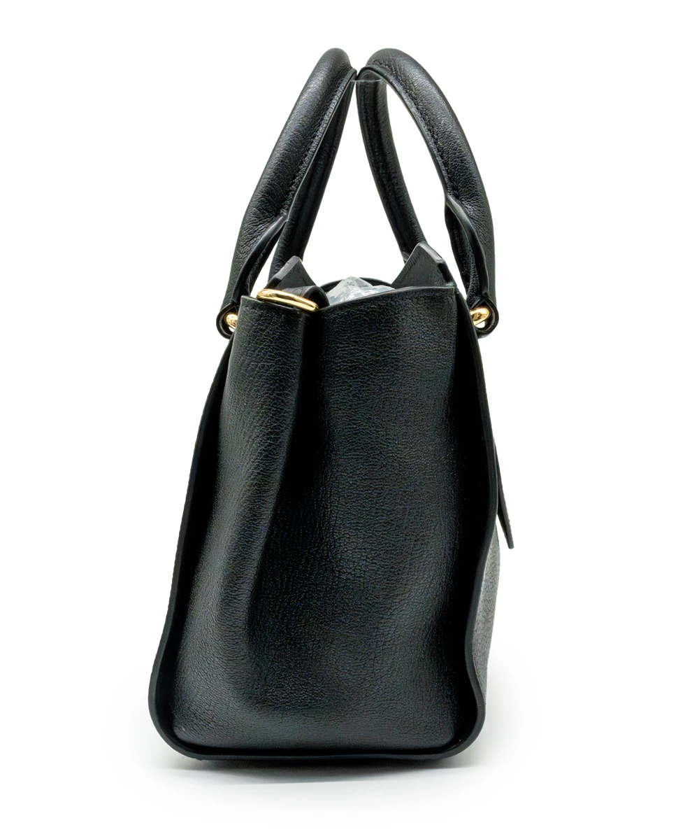 Burberry Black Grained Leather Small Buckle Tote Bag