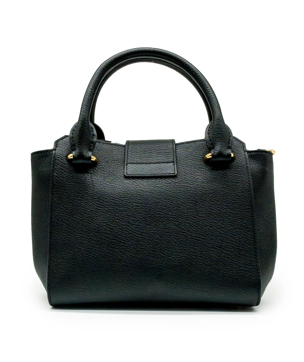 Burberry Black Grained Leather Small Buckle Tote Bag