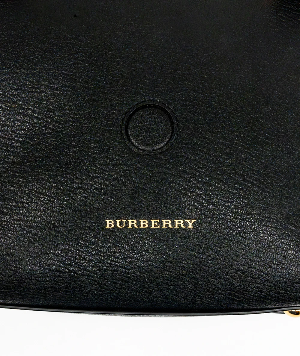 Burberry Black Grained Leather Small Buckle Tote Bag