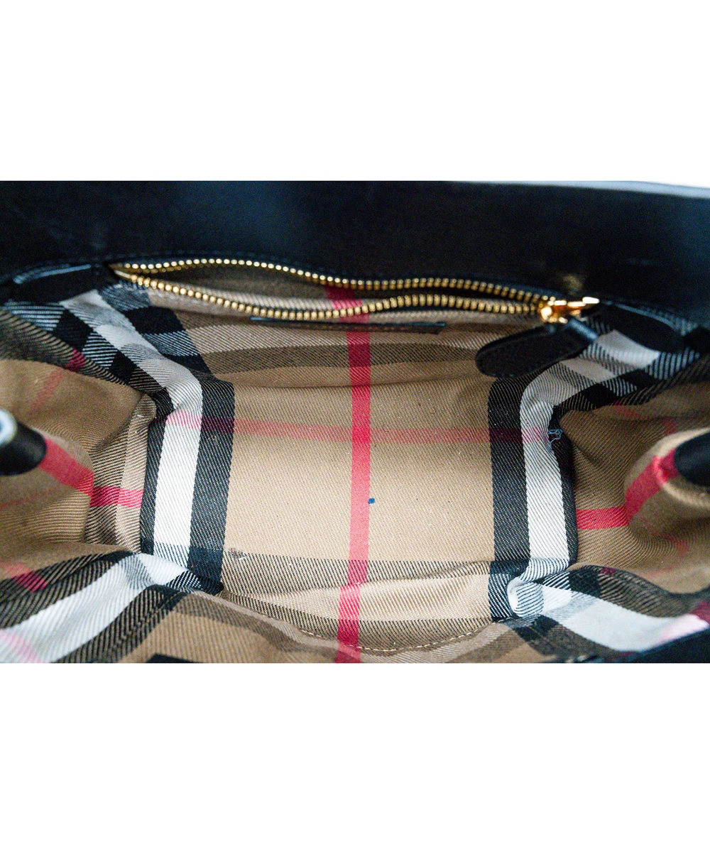 Burberry Black Grained Leather Small Buckle Tote Bag