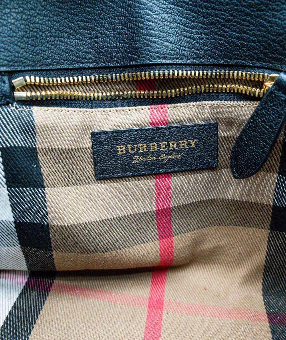 Burberry Black Grained Leather Small Buckle Tote Bag