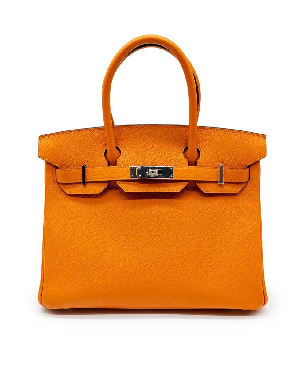 Hermes Birkin (Stamp C) Size 30 Epsom Leather handbag in Orange with Palladium Hardware