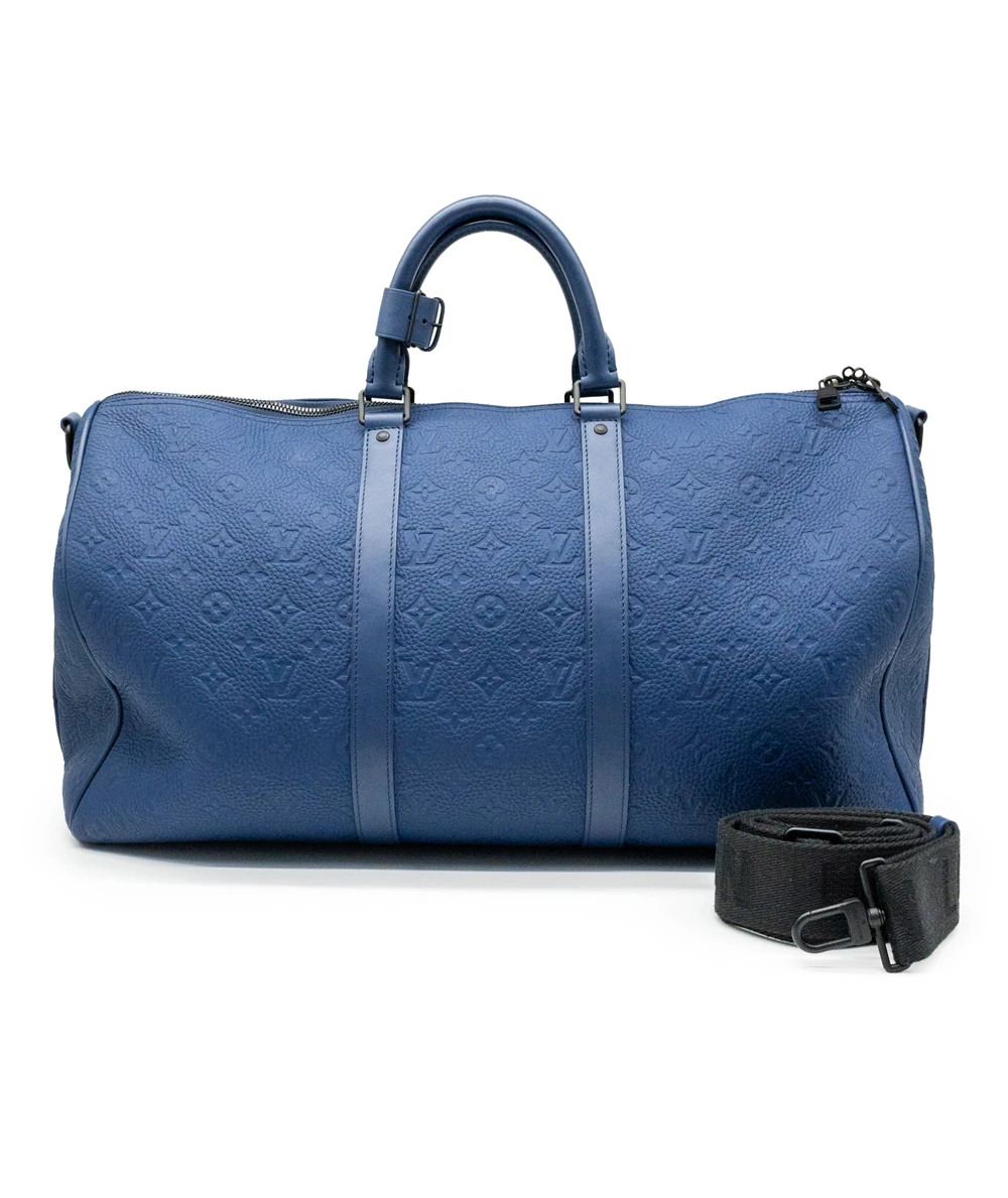 Louis Vuitton Racing Blue Monogram Empreinte Leather Keepall Bandoulière 50