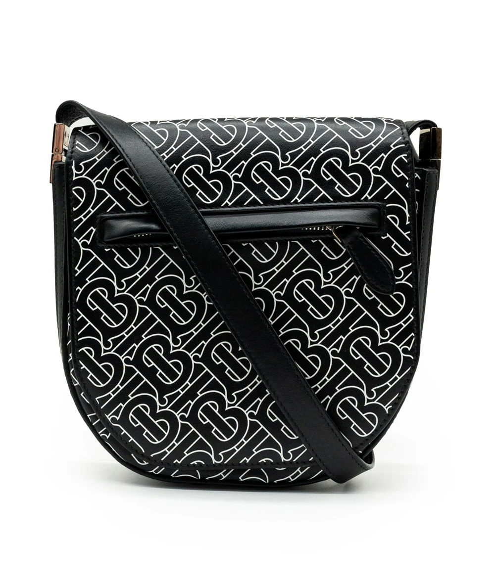 Burberry Black Mini Monogram Print Leather Olympia Crossbody Bag