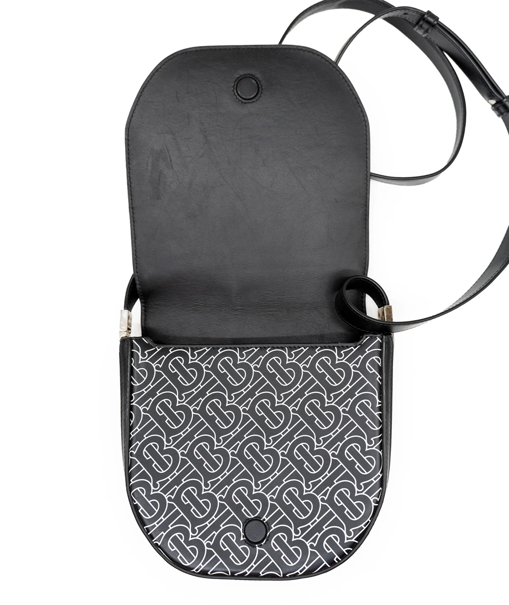 Burberry Black Mini Monogram Print Leather Olympia Crossbody Bag