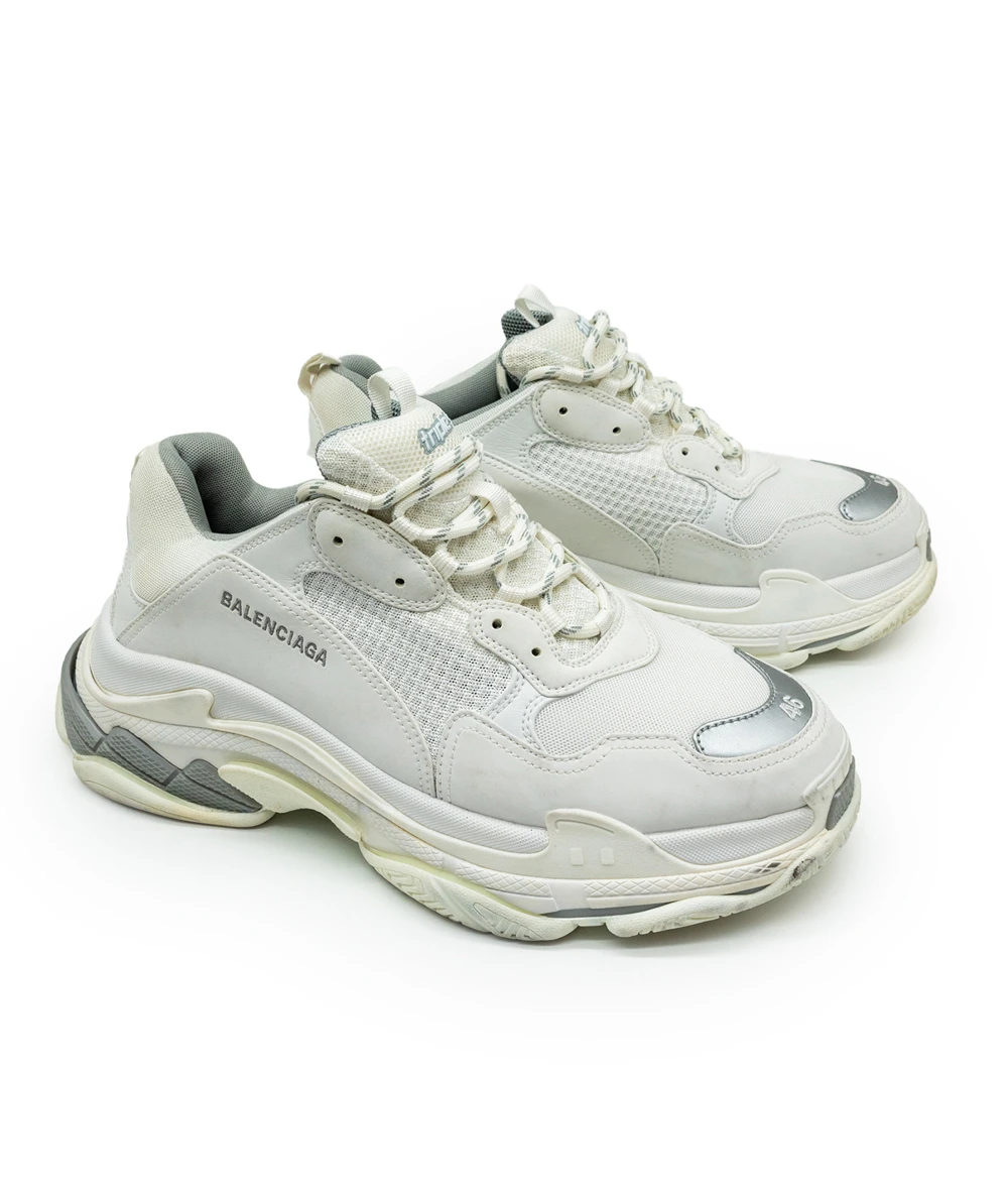 Balenciaga Size 46 White Leather/Rubber Triple S Sneakers