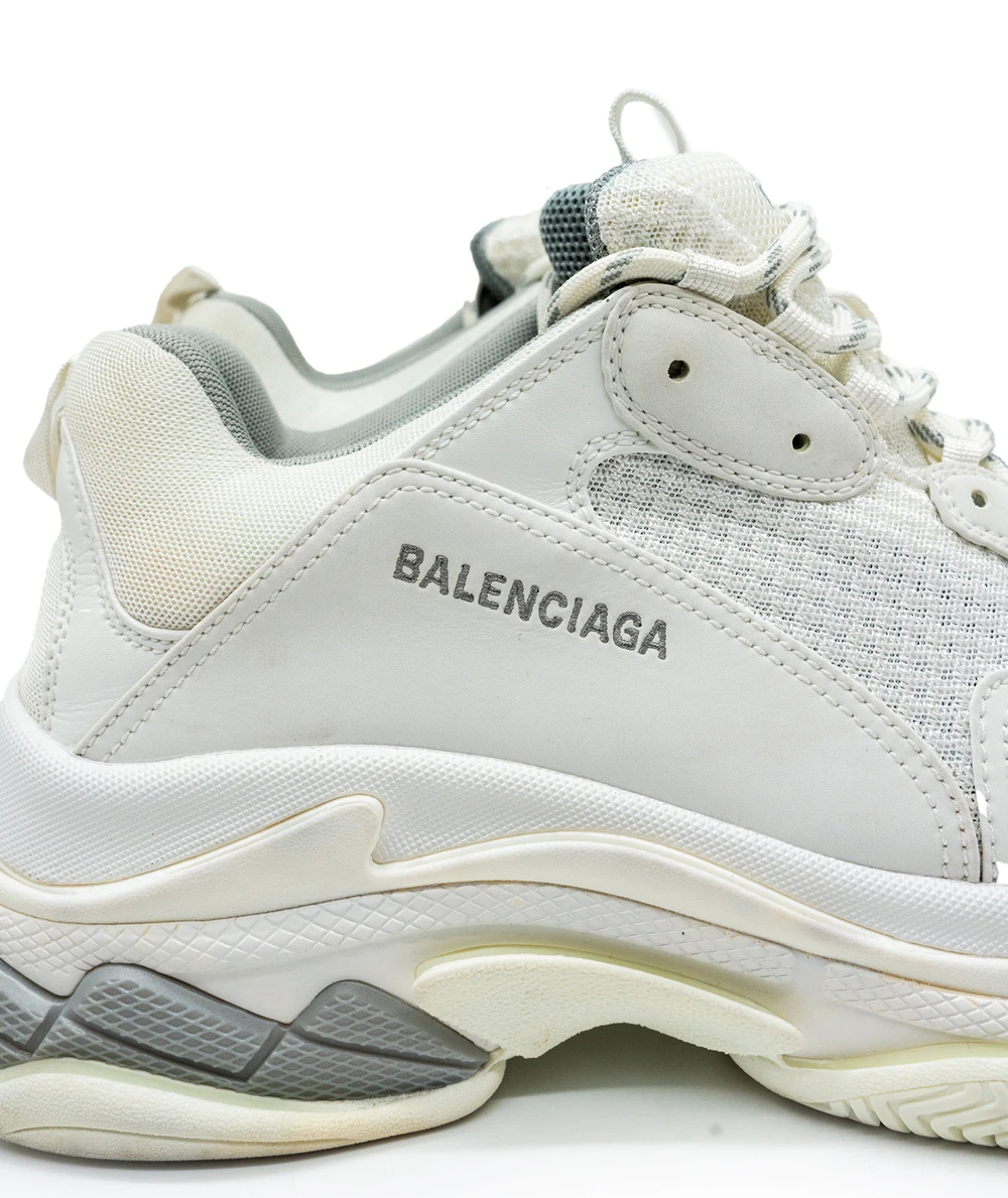 Balenciaga Size 46 White Leather/Rubber Triple S Sneakers