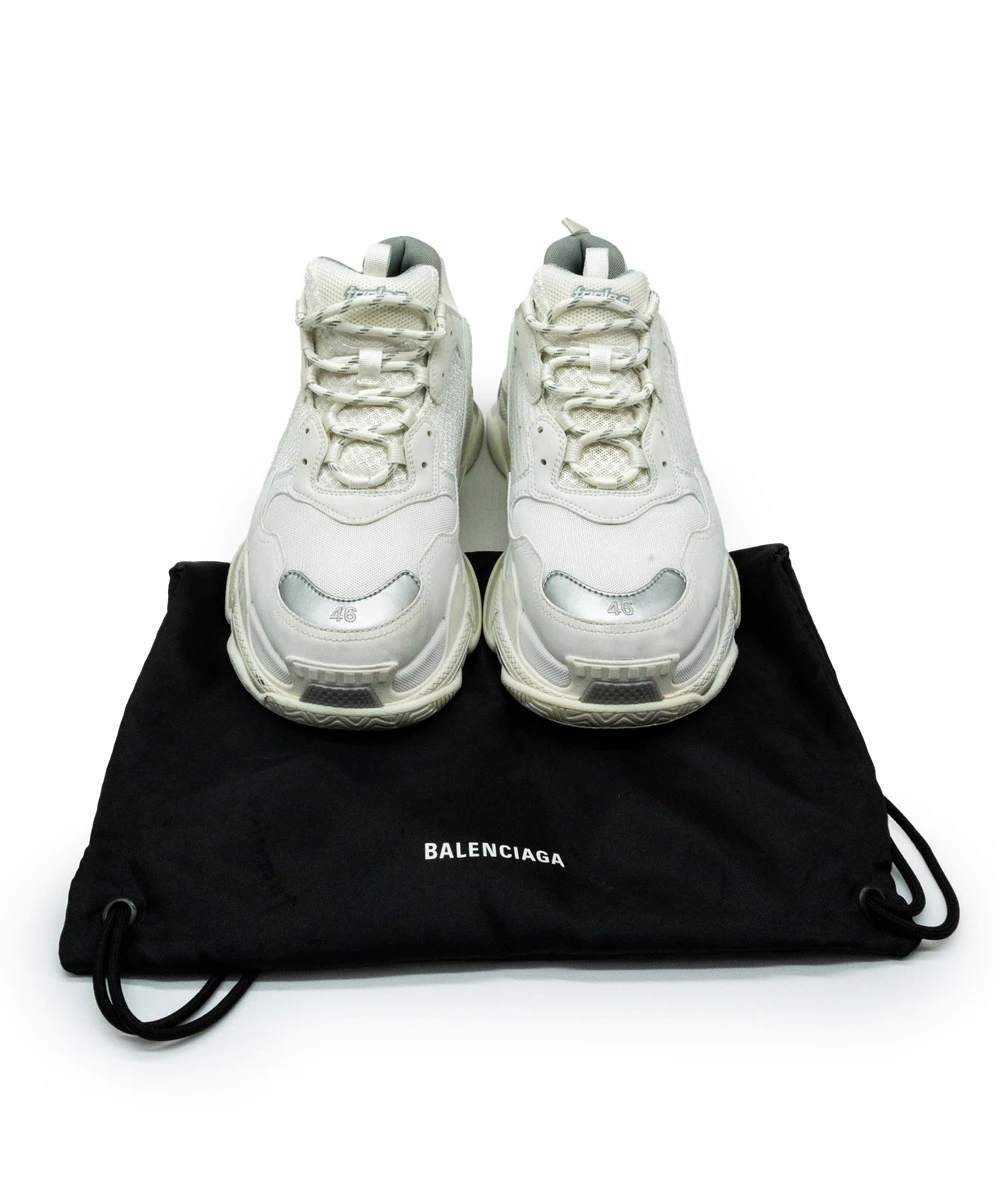 Balenciaga Size 46 White Leather/Rubber Triple S Sneakers