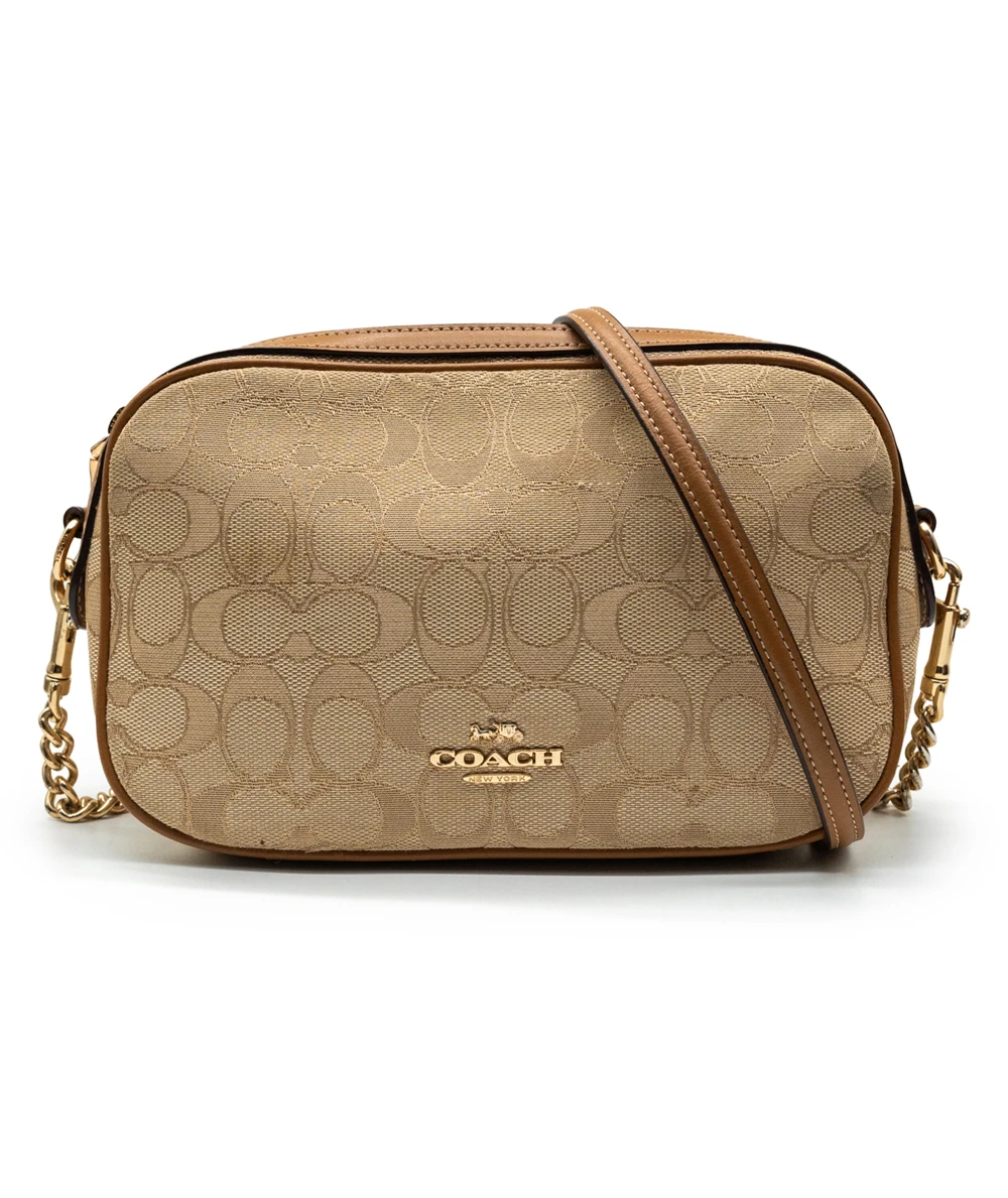 Coach Isla Chain Crossbody in Signature Jacquard Light Khaki Light Saddle