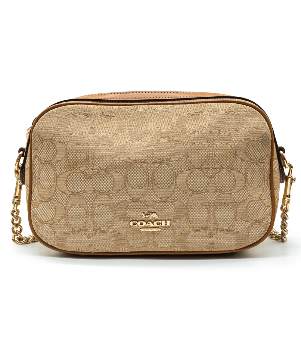 Coach Isla Chain Crossbody in Signature Jacquard - Light Khaki/Light Saddle