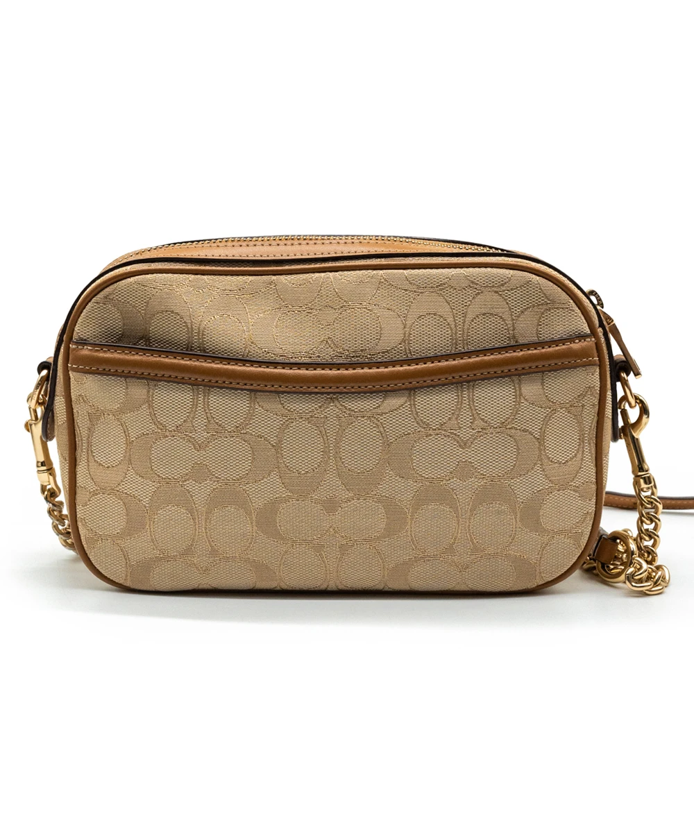 Coach Isla Chain Crossbody in Signature Jacquard - Light Khaki/Light Saddle