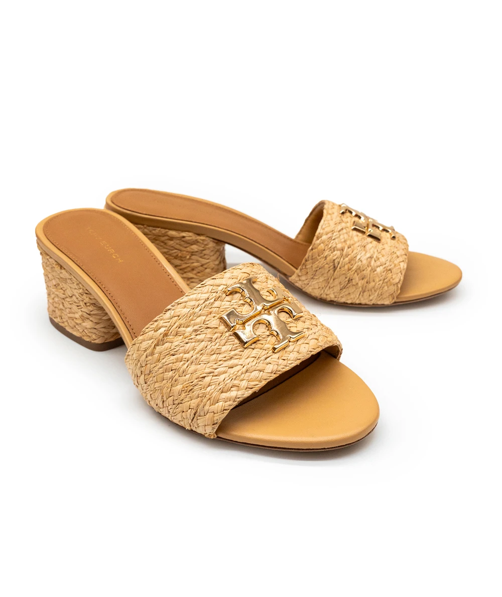 Tory Burch Size 37.5 Everly Raffia Block Sandal Slide