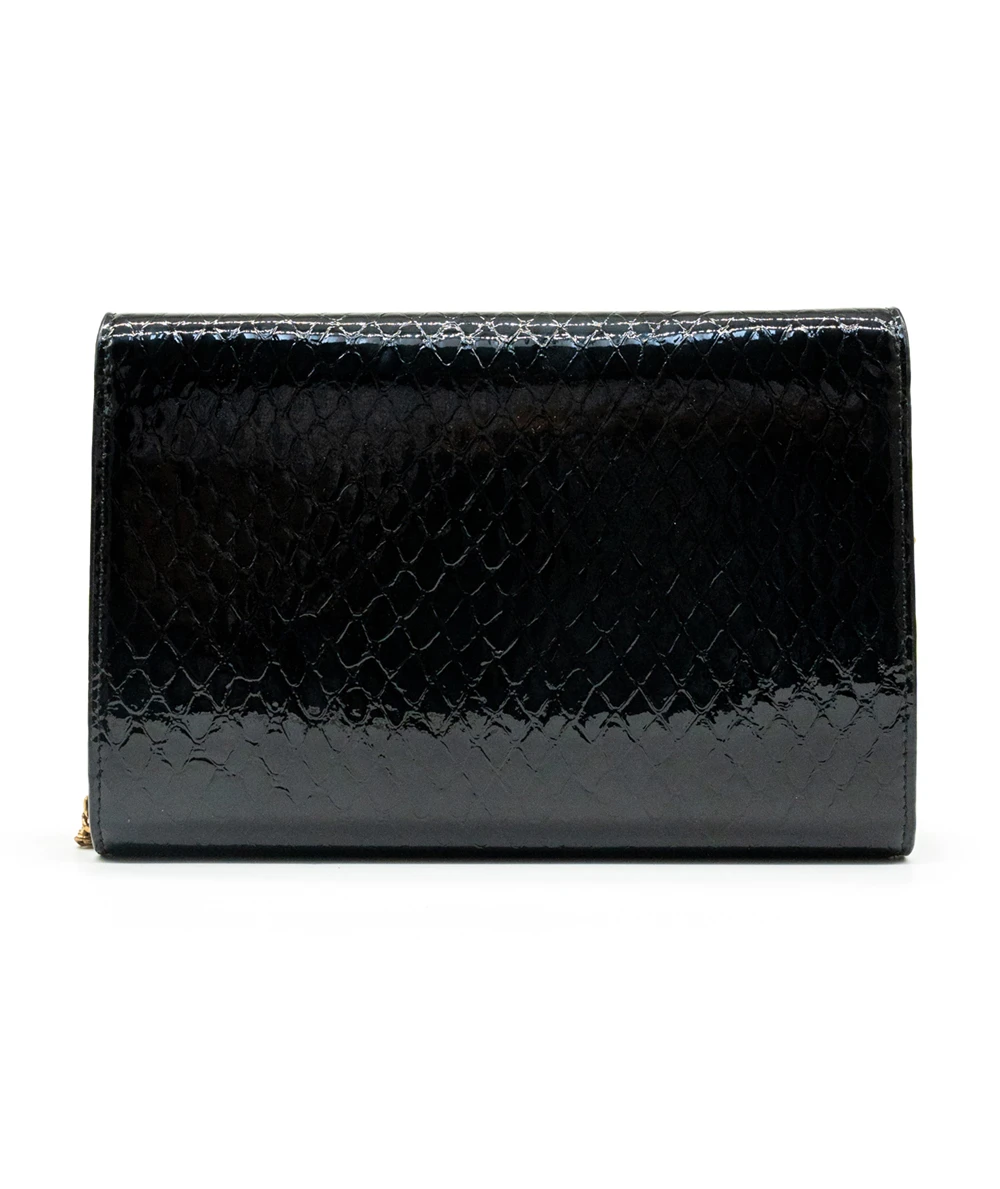 Saint Laurent Black Glossy Python Imprinted Leather Wallet on Chain