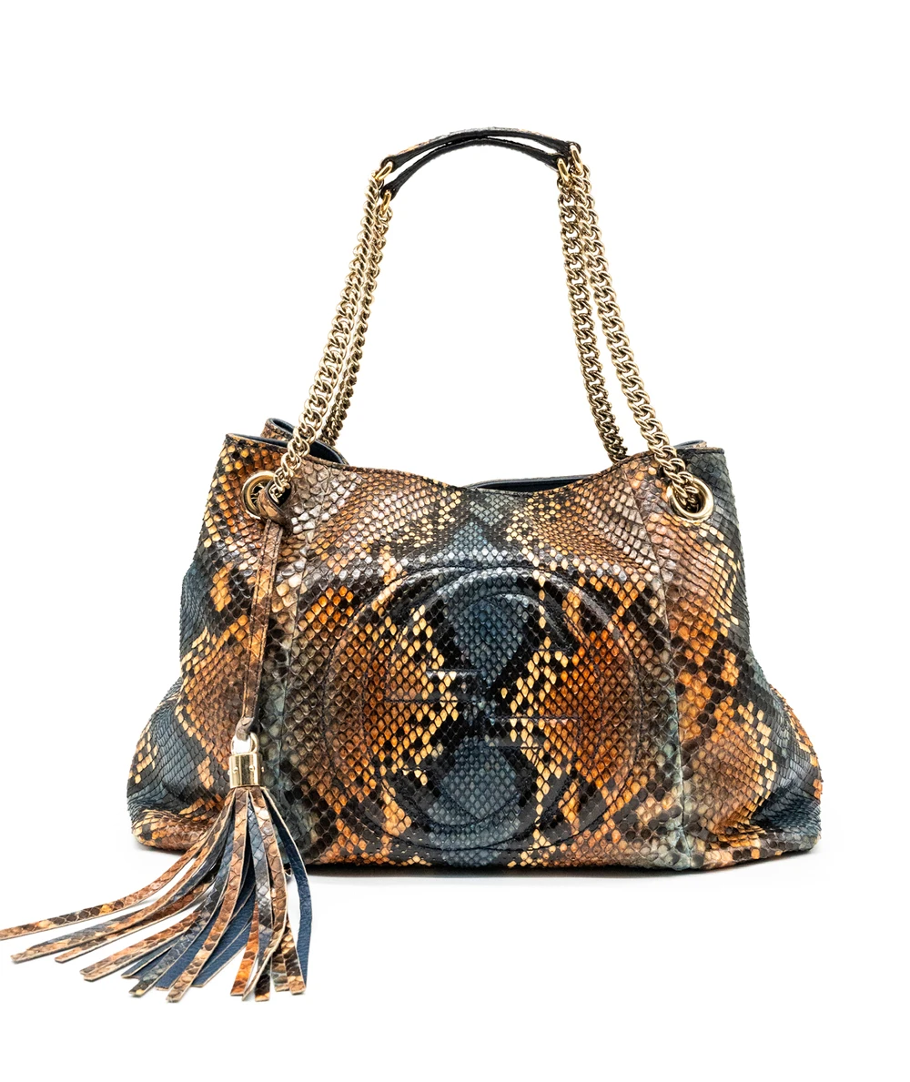 Gucci Brown and Blue Python Leather Medium Chain Soho Shoulder Bag