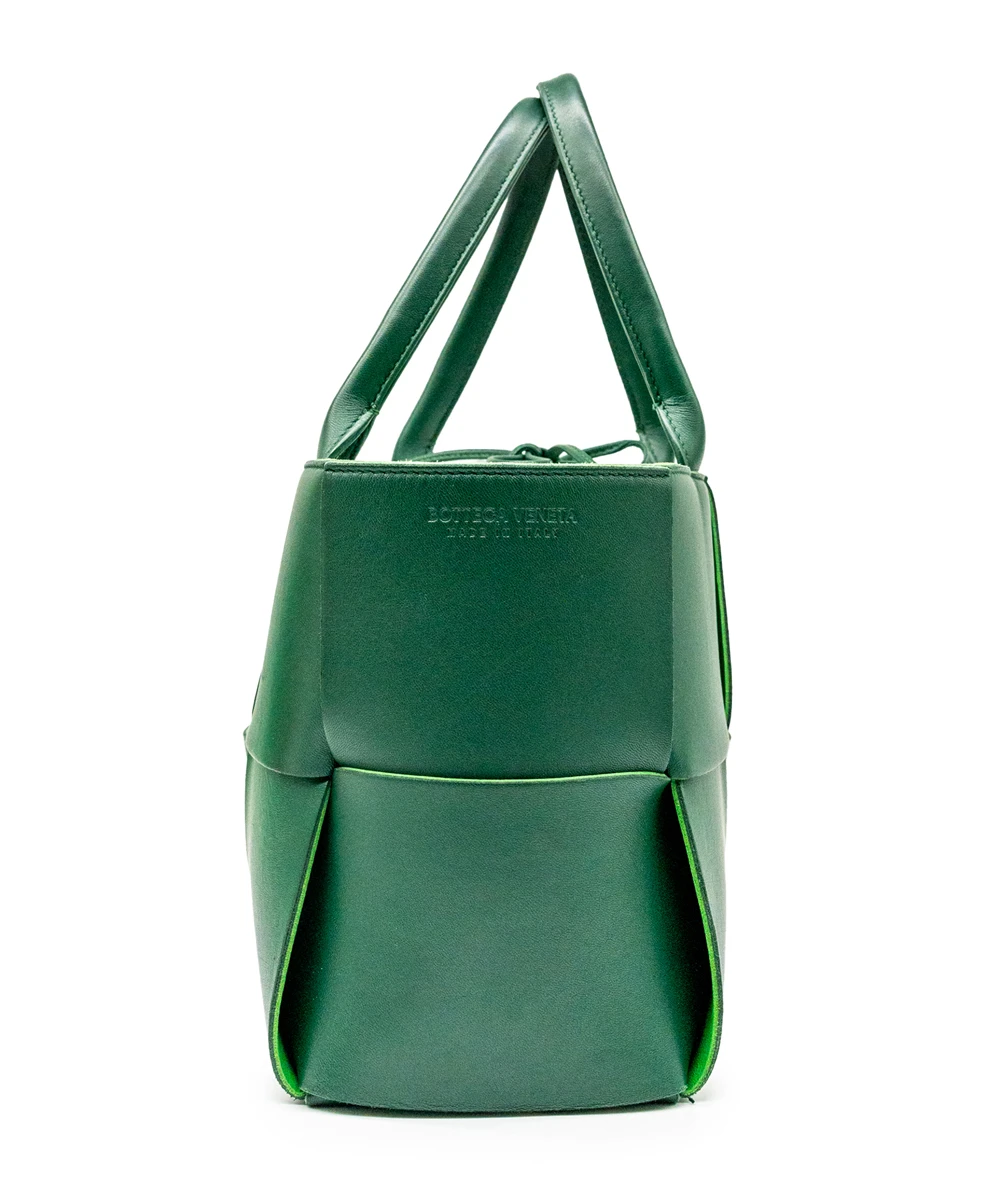 Bottega Veneta Dark Green Intreccio Leather Small Arco Tote Bag