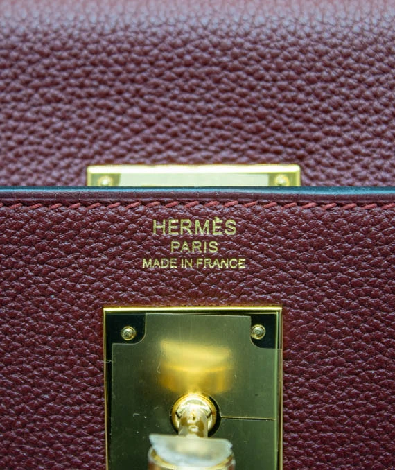 Hermes Rouge Grenat Togo Leather Kelly Retourne Size 28 Bag with Gold Hardware