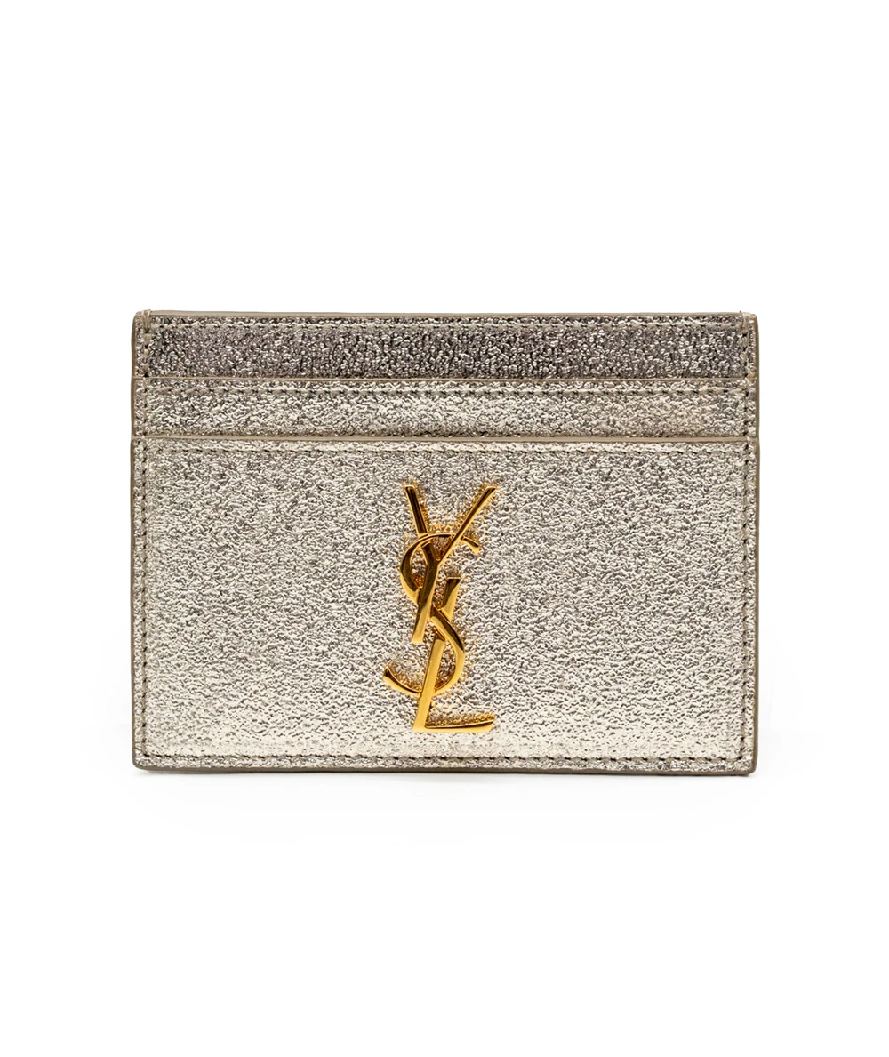 Saint Laurent Metallic Gold Calfskin Leather Monogram Cassandre Card Case