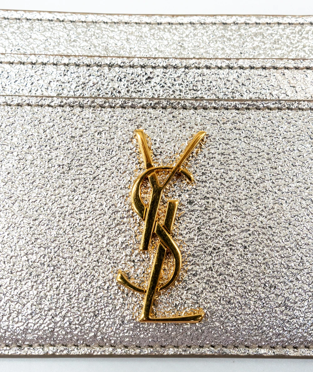 Saint Laurent Metallic Gold Calfskin Leather Monogram Cassandre Card Case