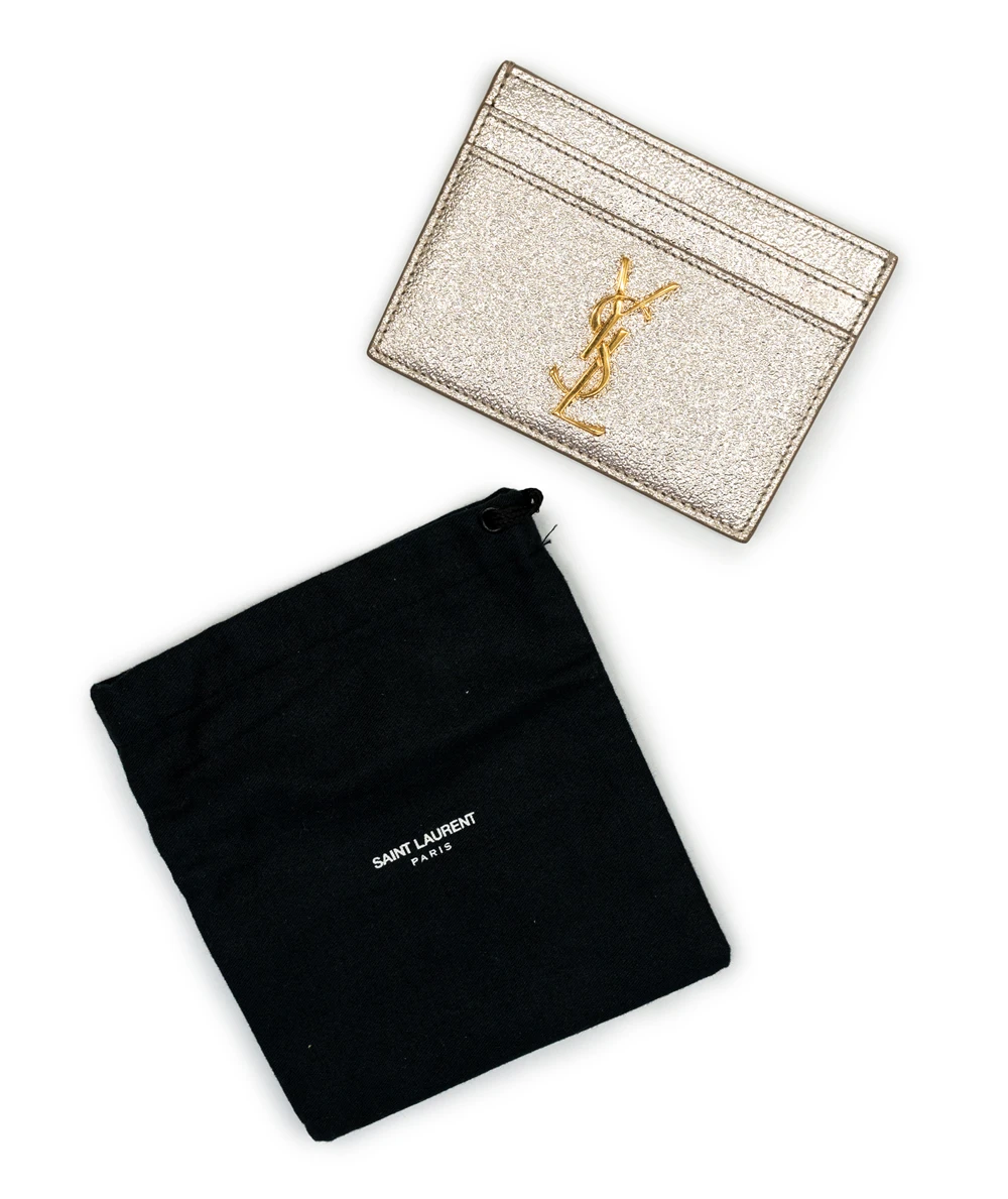 Saint Laurent Metallic Gold Calfskin Leather Monogram Cassandre Card Case