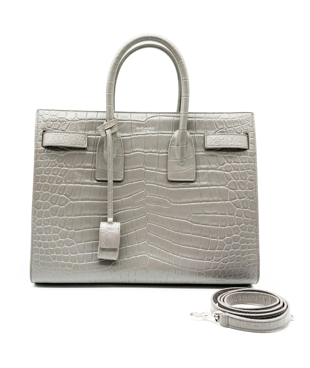 Saint Laurent Grey Croc Embossed Leather Small Classic Sac De Jour Tote