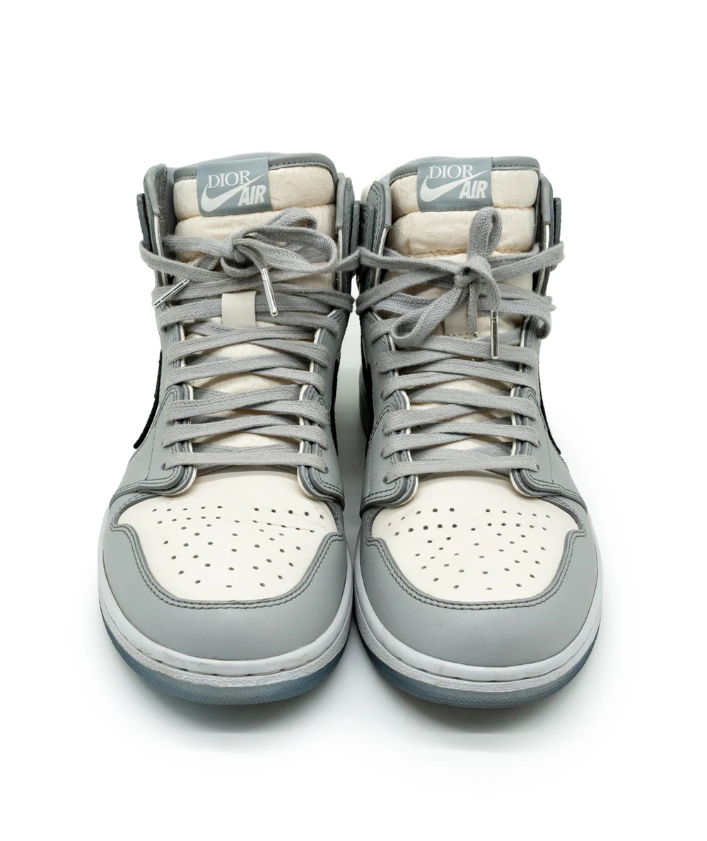 Jordan x Dior Size 44.5 Grey/White Leather Air Jordan 1 Retro High Top Sneaker