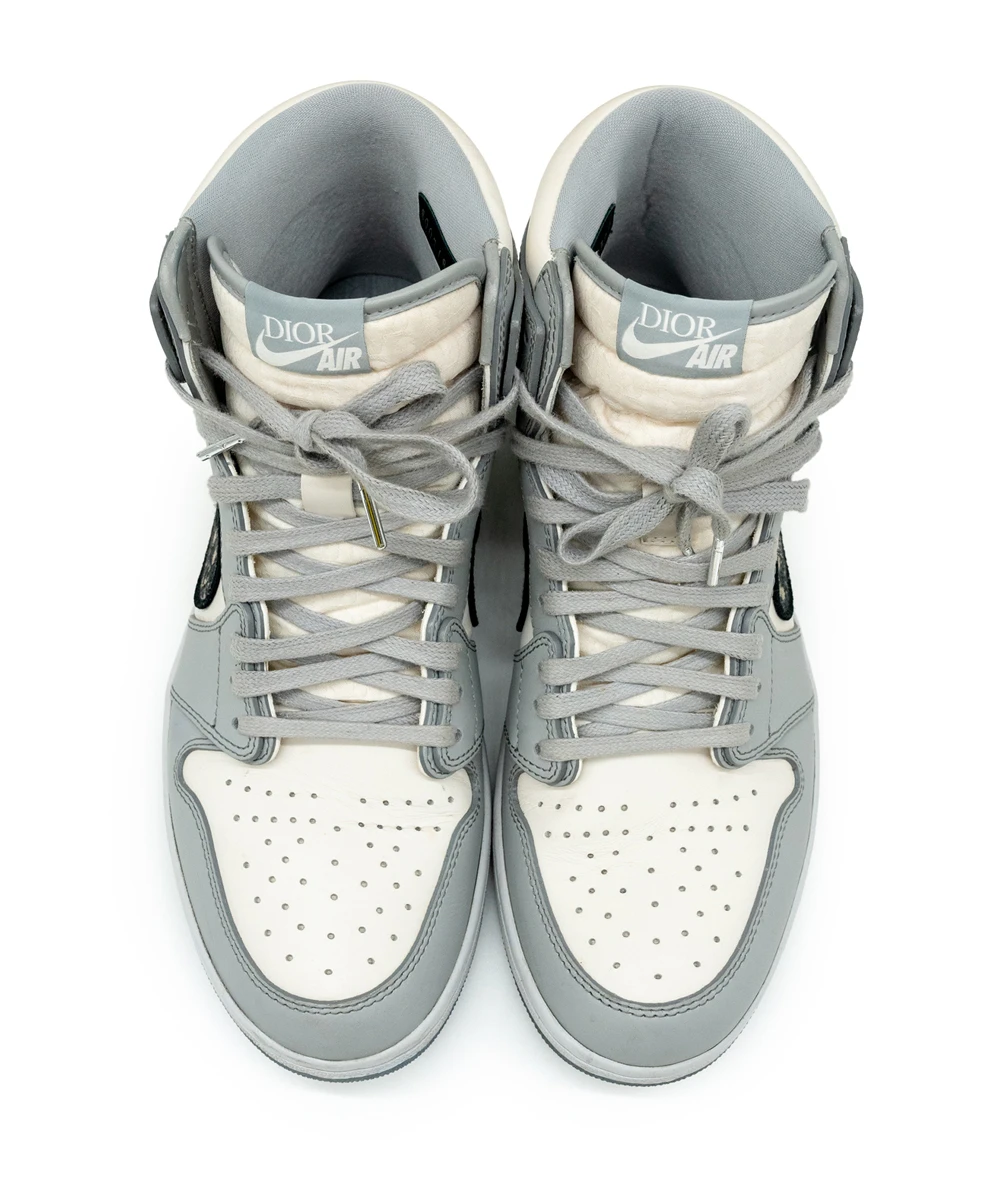 Jordan x Dior Size 44.5 Grey/White Leather Air Jordan 1 Retro High Top Sneaker
