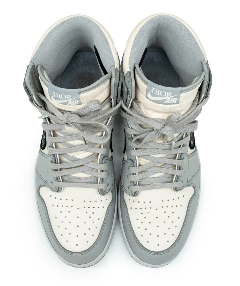 Jordan x Dior Size 44.5 Grey/White Leather Air Jordan 1 Retro High Top Sneaker