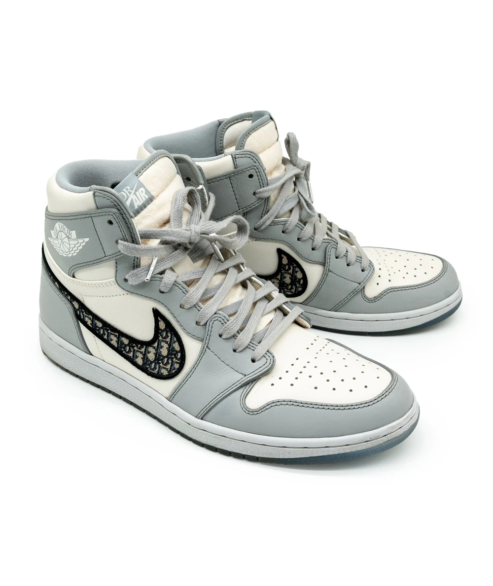 Jordan x Dior Size 44.5 Grey/White Leather Air Jordan 1 Retro High Top Sneaker