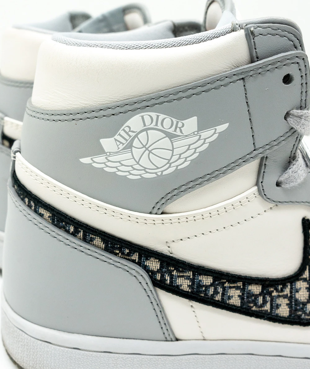 Jordan x Dior Size 44.5 Grey/White Leather Air Jordan 1 Retro High Top Sneaker