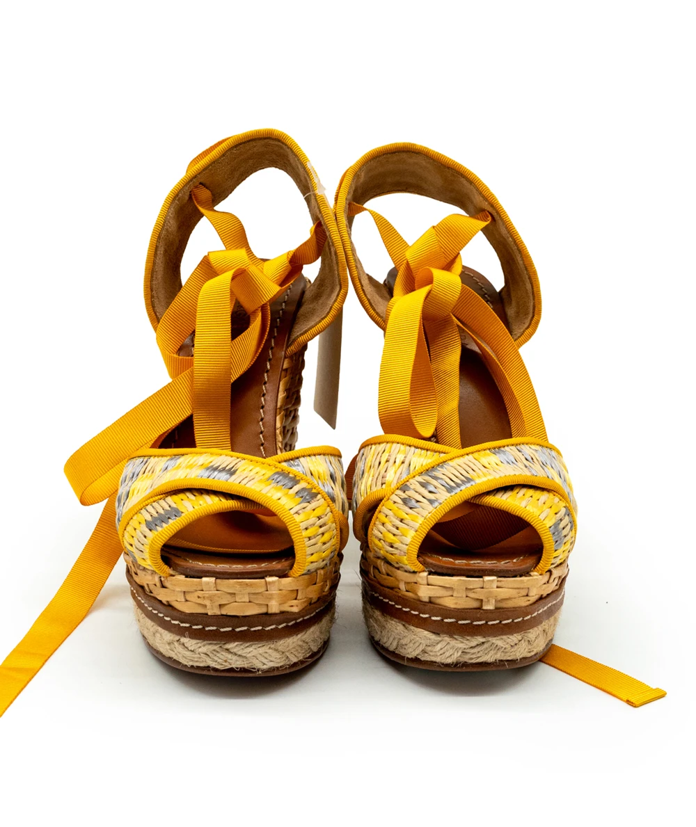 Dolce & Gabbana Size Espadrilles High Toe Yellow Leather Rocky Sandal