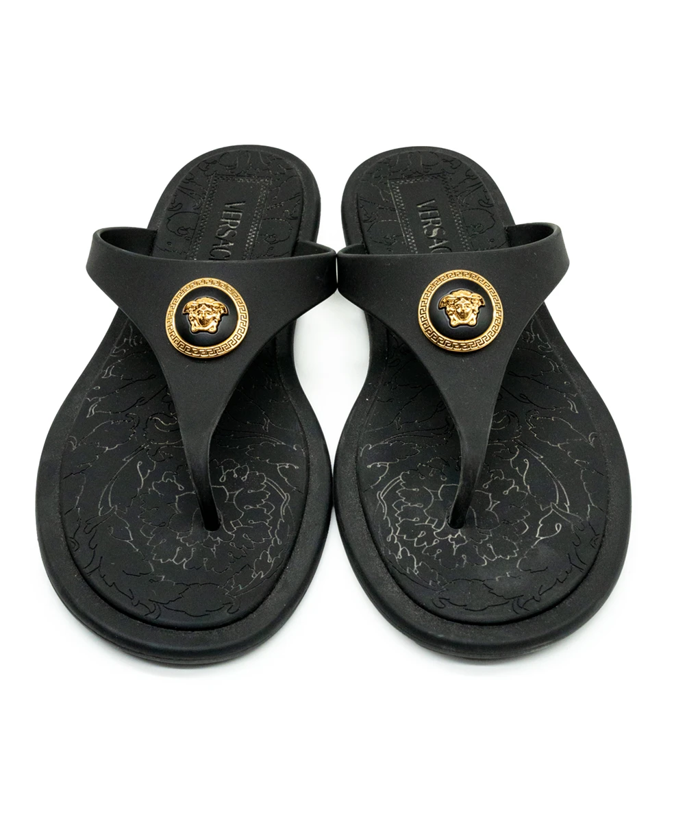 Versace Size 37 Alia Rubber Sandals in Black