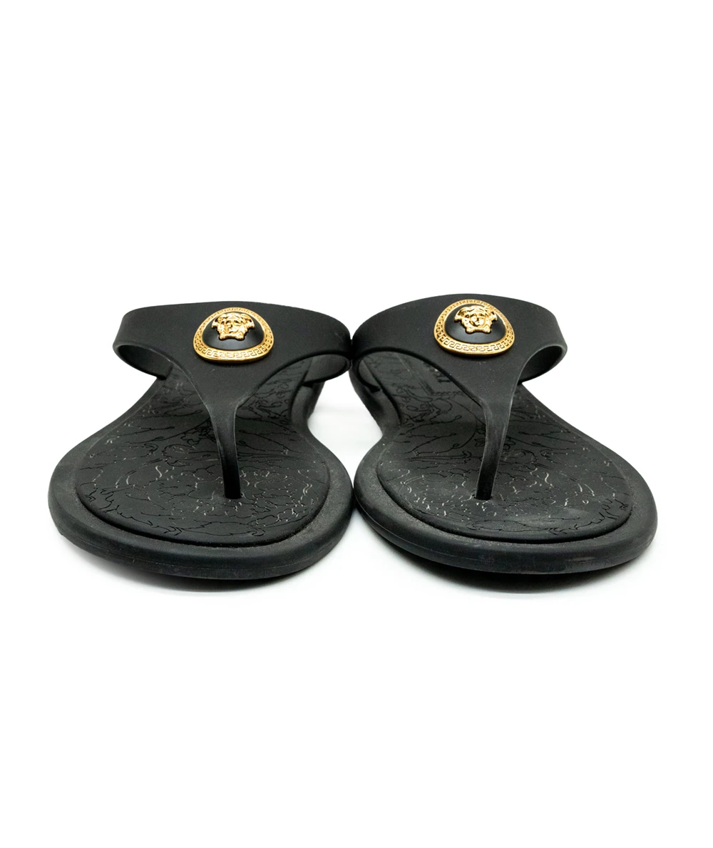 Versace Size 37 Alia Rubber Sandals in Black