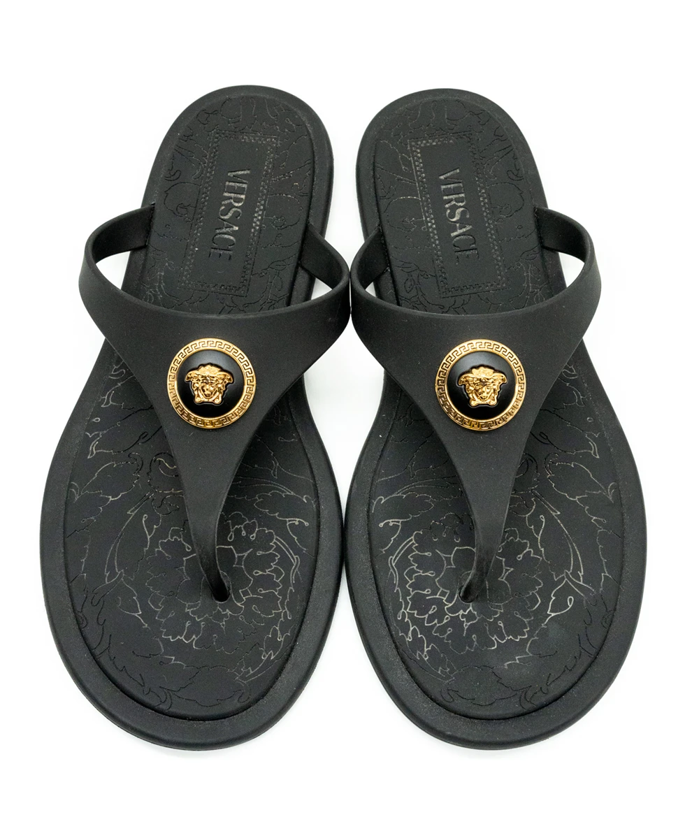 Versace Size 37 Alia Rubber Sandals in Black