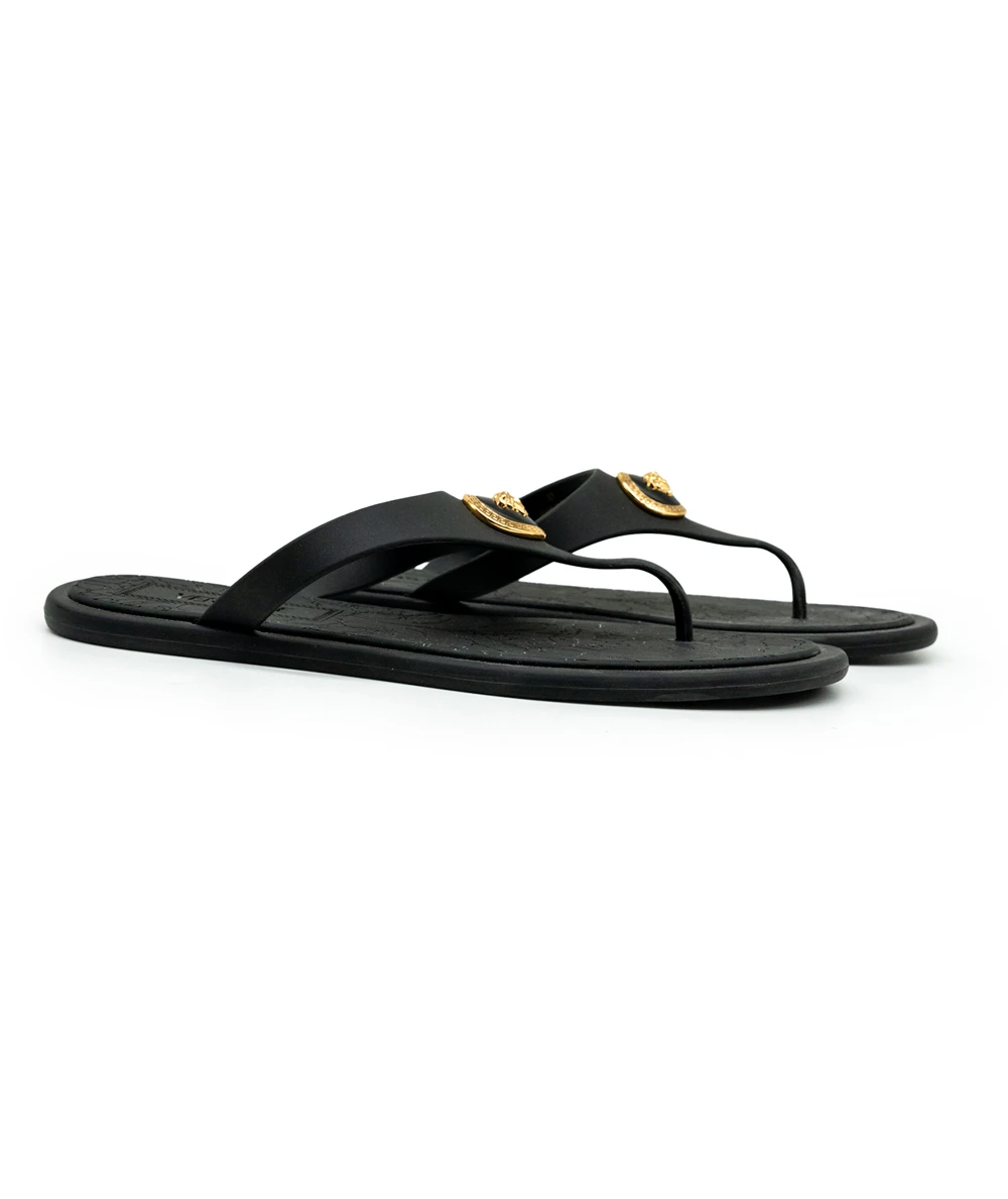 Versace Size 37 Alia Rubber Sandals in Black