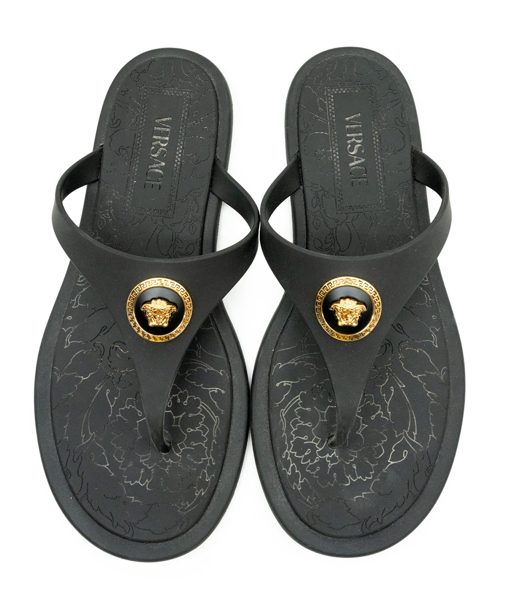 Versace Size 37 Alia Rubber Sandals in Black