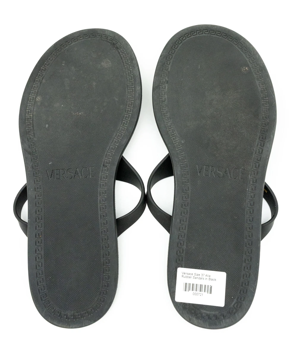 Versace Size 37 Alia Rubber Sandals in Black