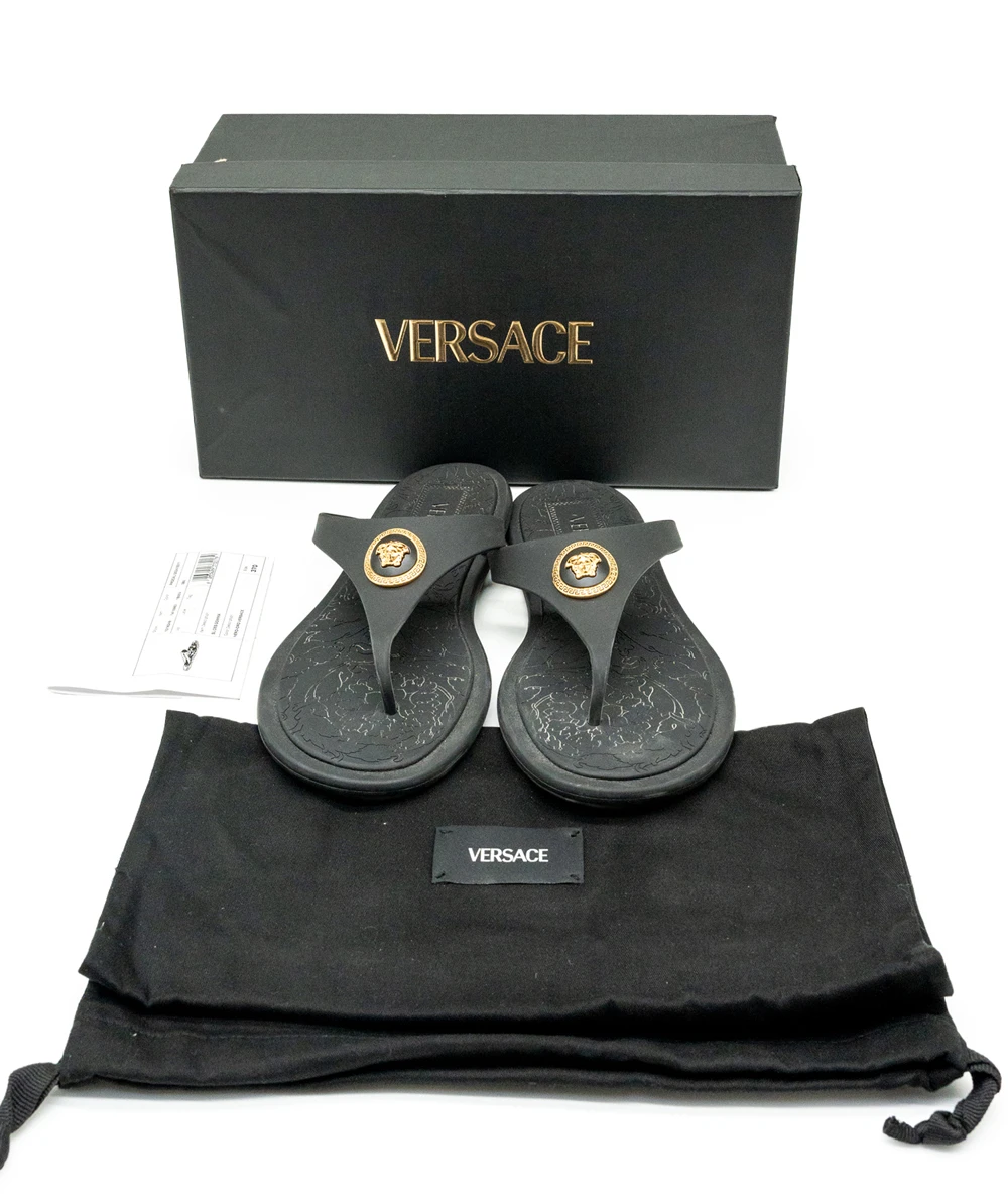 Versace Size 37 Alia Rubber Sandals in Black