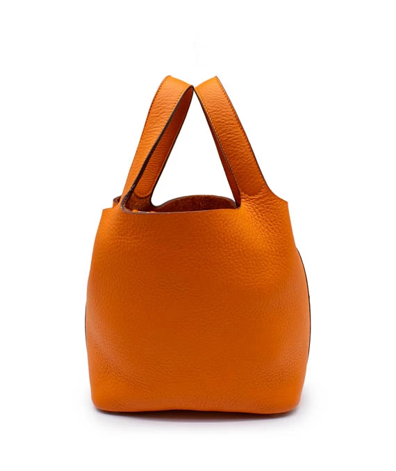 Hermes Size 18 Clemence Leather Orange Poppy Picotin Lock PM tote bag with Palladium Hardware