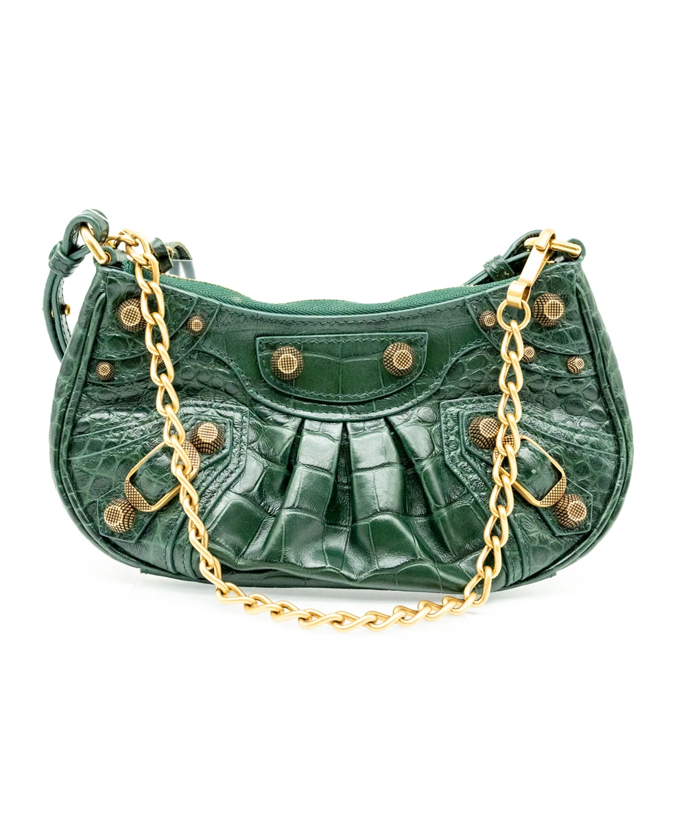 Balenciaga Green Crocodile Embossed Le Cagole Mini bag