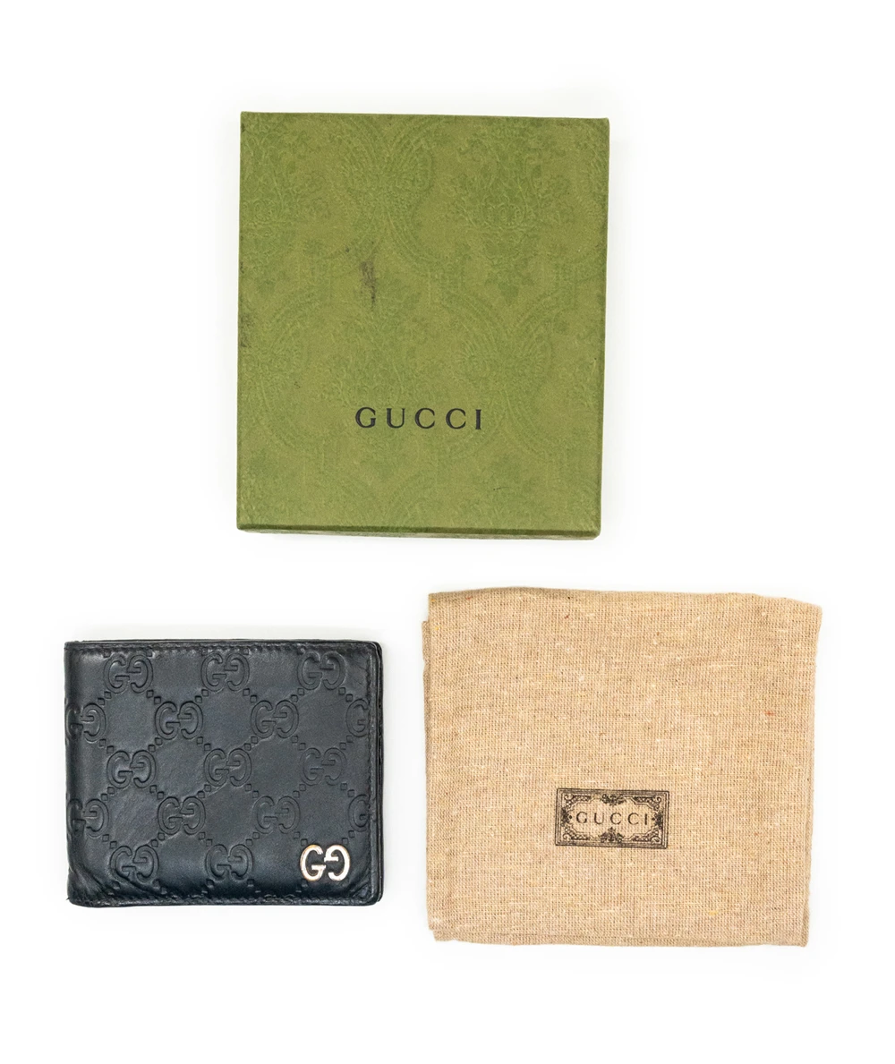 Gucci Black Gucissima Leather GG Bifold Wallet