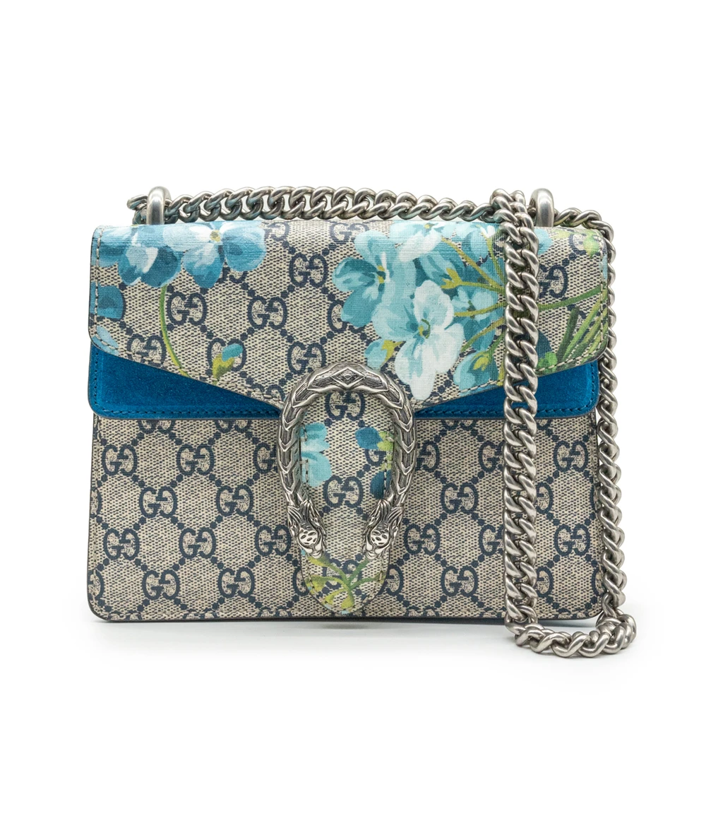 Gucci Beige/Blue GG Supreme Blooms Mini Dionysus Shoulder Bag