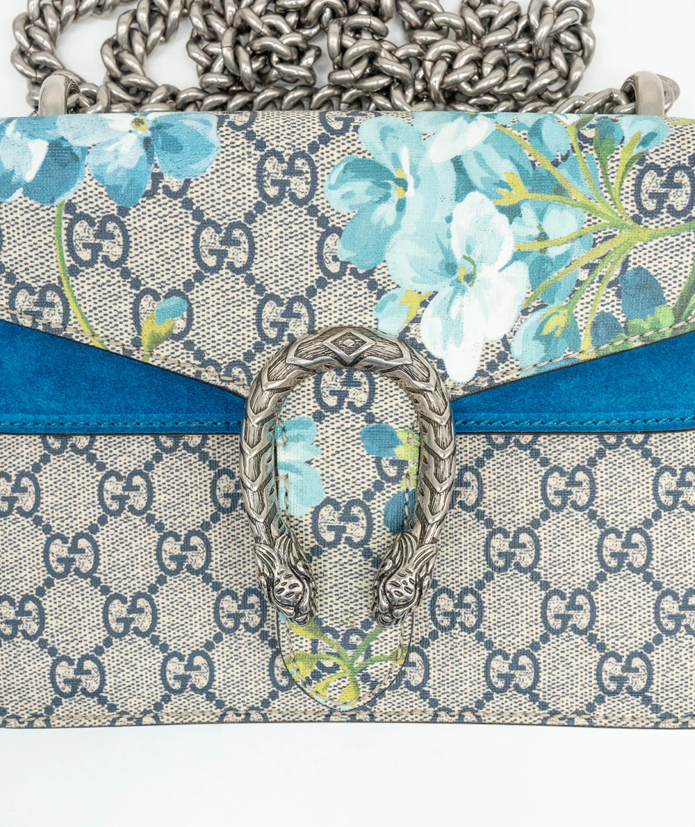 Gucci Beige/Blue GG Supreme Blooms Mini Dionysus Shoulder Bag