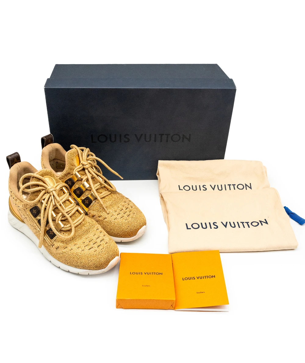 Louis Vuitton Size 37 Gold Lurex Fabric and Leather Aftergame Sneakers