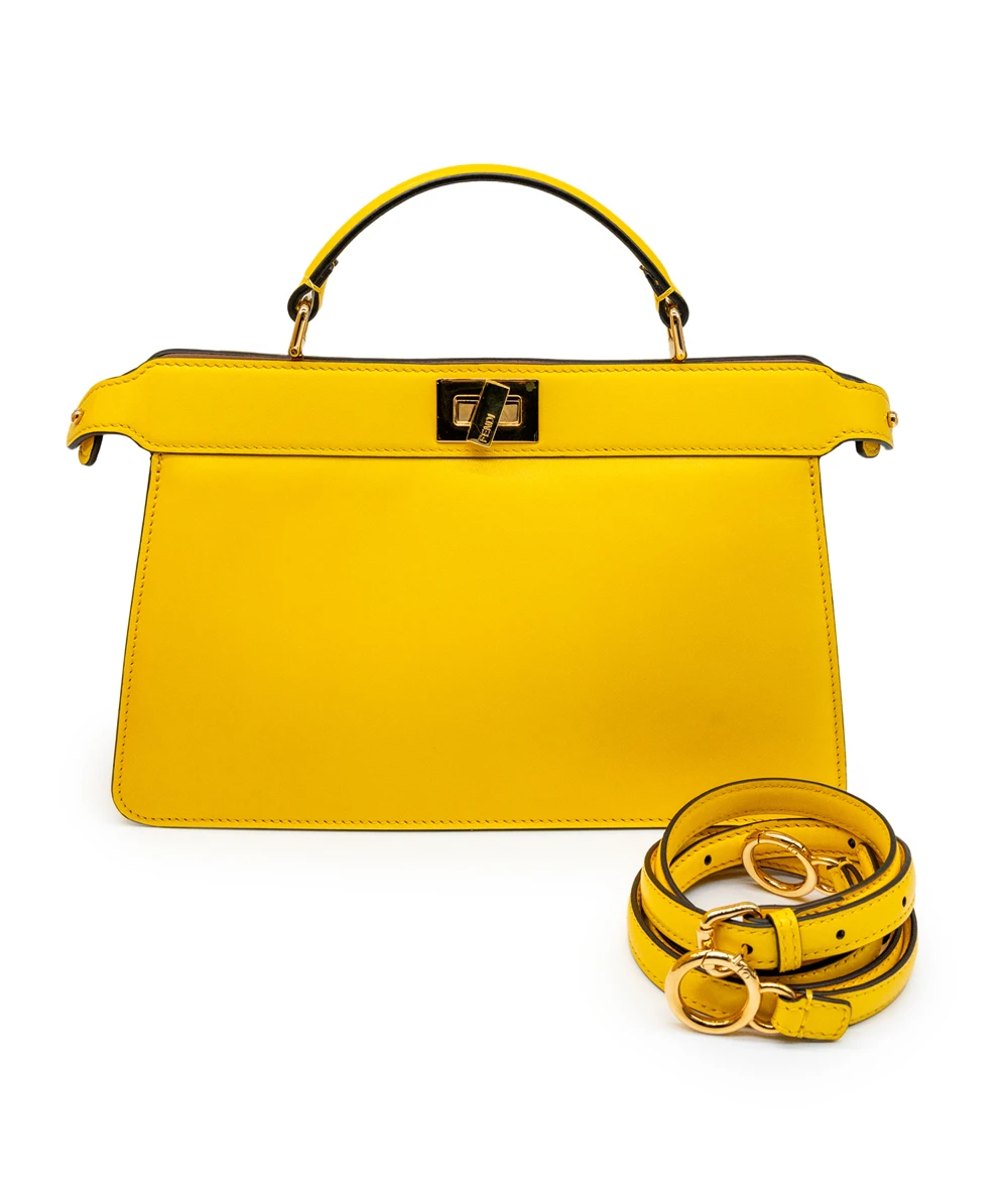 Fendi Yellow and Light Rose Calfskin Leather Peekaboo I See You Tote Handbag