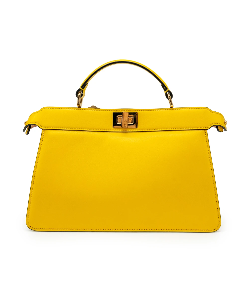 Fendi Yellow and Light Rose Calfskin Leather Peekaboo I See You Tote Handbag