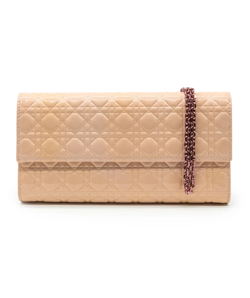 Christian Dior Wallet on Chain in Patent Pink Leather and Pink Hardware