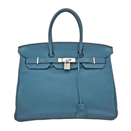 Hermes Birkin 35 Taurillon Clemence Colvert Blue Hand Tote Bag Silver Hardware Bag