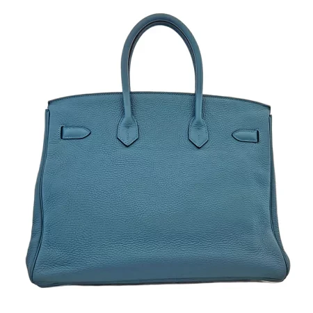 Hermes Birkin 35 Taurillon Clemence Colvert Blue Hand Tote Bag Silver Hardware Bag