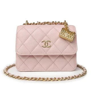 Chanel Matelasse Mini W-Chain 2-Way Baby Pink Gold Hardware